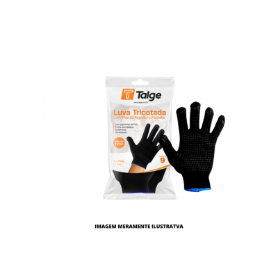 LUVAS TRICOTADA - TALGE - PONTOS PVC COR PRETA - PAR